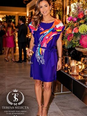 Yoana Baraschi Silk Sequin Cocktail Dress Purple Multicolor Size M